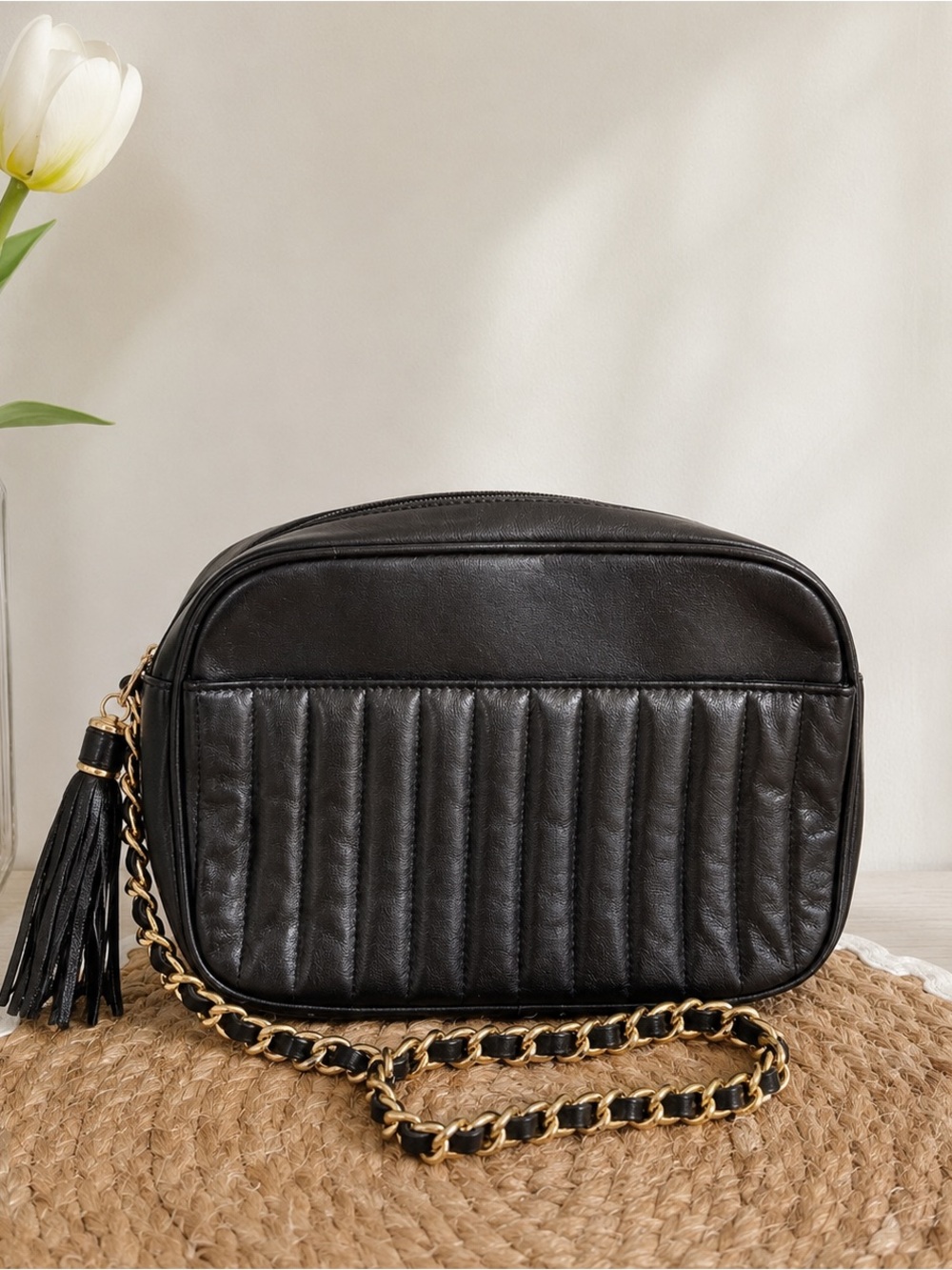 Giani Bernini Black Genuine Leather Chain Crossbody Bag
